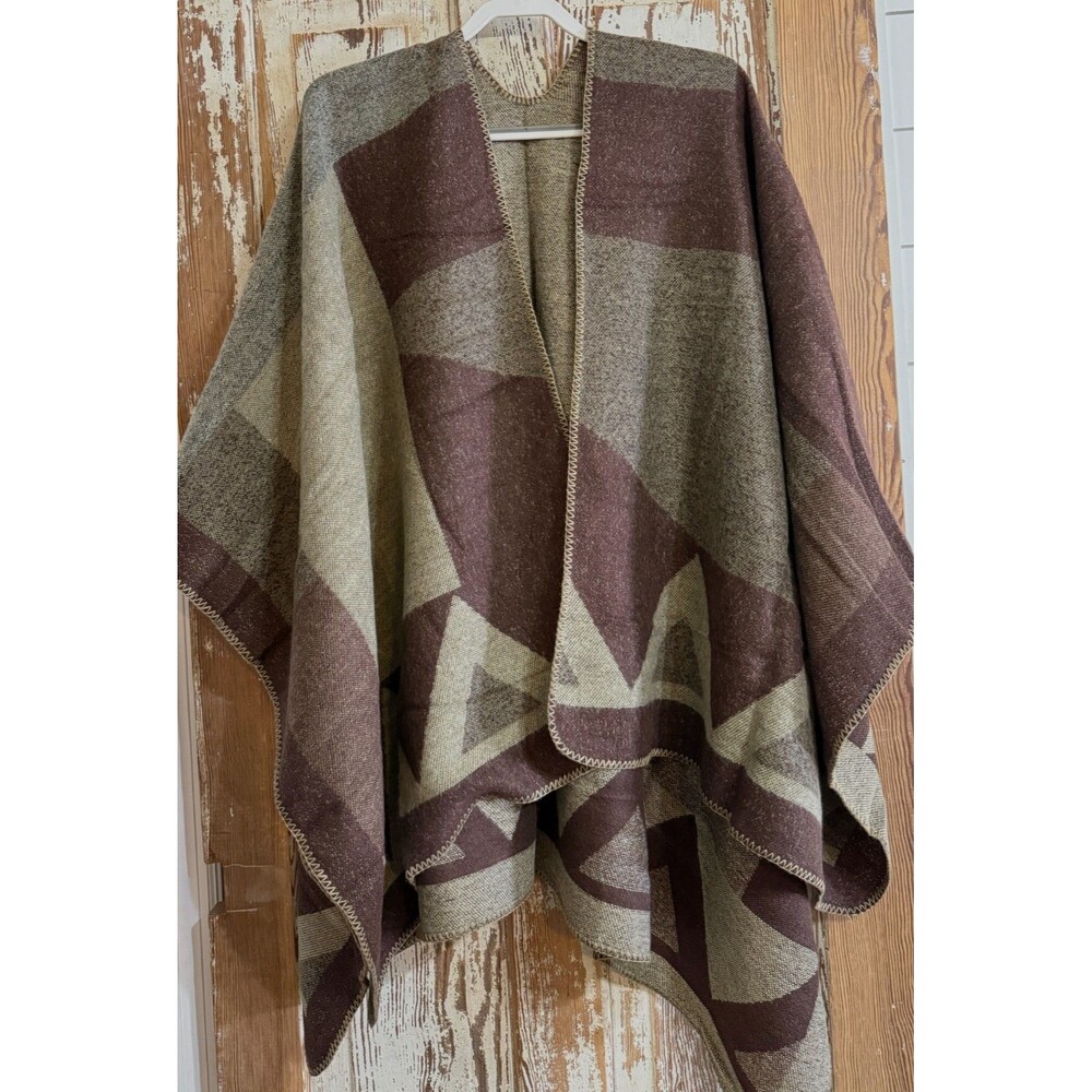 Kollie More Women's Geometric Acrylic Wrap Shawl - Brown/Tan